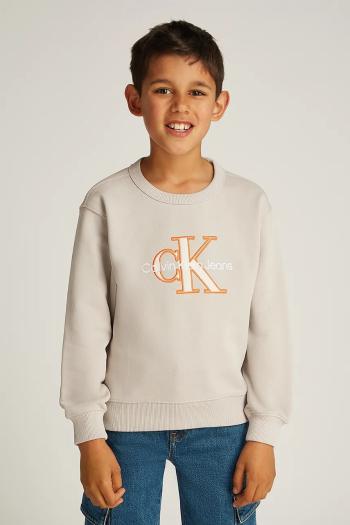 Detská mikina Calvin Klein Jeans béžová farba, s potlačou, IB0IB02411