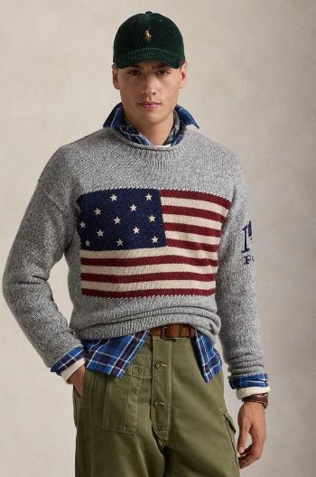 Vlnený sveter Polo Ralph Lauren pánsky, šedá farba, teplý, 710949283