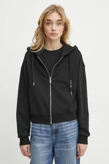 Bavlnená mikina Armani Exchange dámska, čierna farba, s kapucňou, jednofarebná, 6DYM72 YJEEZ