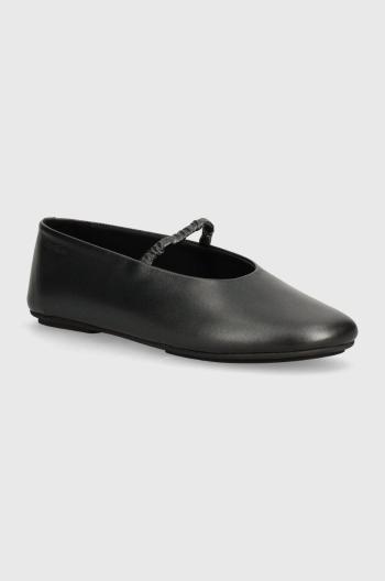 Kožené balerínky Calvin Klein BALLERINA W/STRAP PEARL LTH čierna farba, HW0HW02136