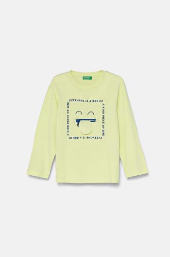 Detská bavlnená košeľa s dlhým rukávom United Colors of Benetton tyrkysová farba, s potlačou, 3I1XG10FP