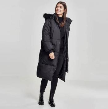 Urban Classics Ladies Oversize Faux Fur Puffer Coat blk/blk - L