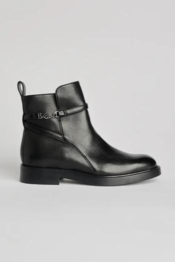 Kožené členkové topánky Karl Lagerfeld BLAKE čierna farba, na plochom podpätku, KL41444