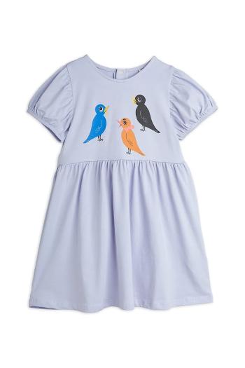 Dievčenské šaty Mini Rodini Birds fialová farba, mini, áčkový strih, 2565010545