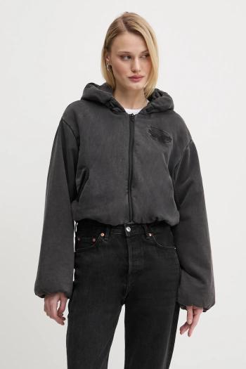 Bavlnená mikina Diesel F-ENERDI SWEAT-SHIRT dámska, šedá farba, s kapucňou, jednofarebná, A16615.0BNEG