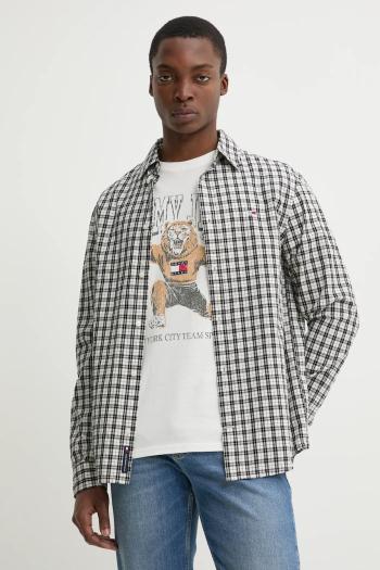 Bavlnená košeľa Tommy Jeans pánska, šedá farba, regular, s klasickým golierom, DM0DM20885
