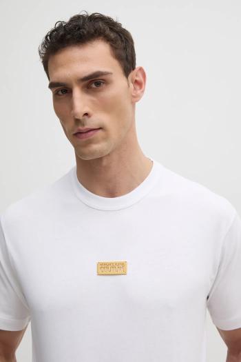 Bavlnené tričko Versace Jeans Couture pánske, biela farba, s nášivkou, 78GAHT08 CJ00T