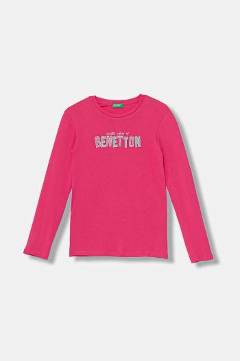 Detská bavlnená košeľa s dlhým rukávom United Colors of Benetton ružová farba, 3I9WC10Q2