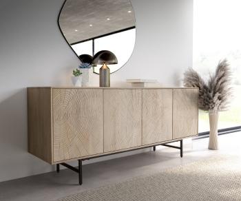 Komoda Wiara 180 cm mango biela svetlá 4 dvierka čierny kov
