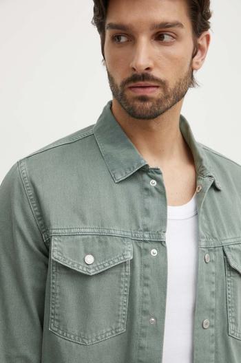 Rifľová košeľa Pepe Jeans REGULAR OVERSHIRT pánska, zelená farba, regular, s klasickým golierom, PM308584YH5