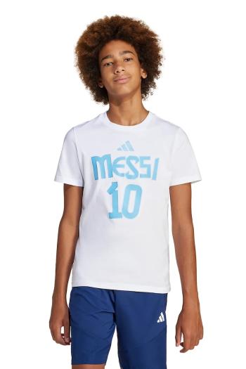 Detské bavlnené tričko adidas Performance MESSI biela farba, s potlačou, JJ1416