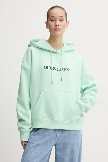 Mikina Guess Jeans zelená farba, s kapucňou, s nášivkou, W4YQ15 KC811