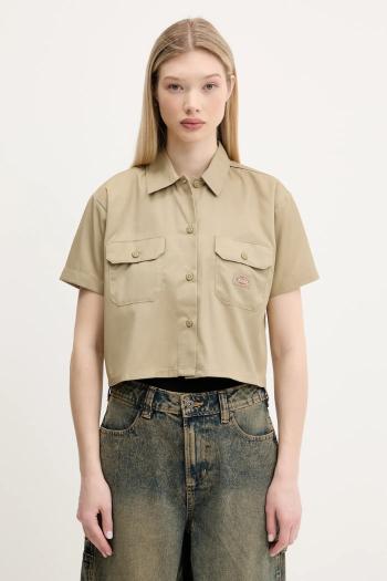Košeľa Dickies zelená farba, voľný strih, s klasickým golierom, DKDFS573KHK1