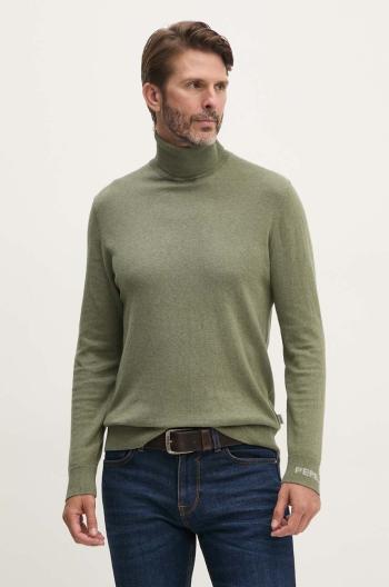 Sveter s prímesou vlny Pepe Jeans NEW ANDRE TURTLE NECK pánsky, zelená farba, tenký, s rolákom, PM702470