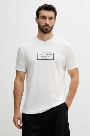 Bavlnené tričko Armani Exchange pánske, biela farba, s nášivkou, XM000552 AF10356