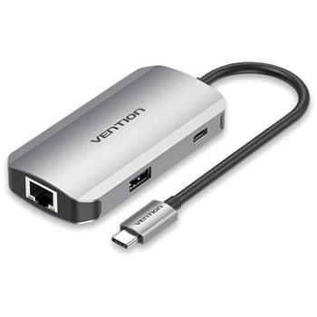 Vention Type-C to 3× USB3.0/RJ-45/PD Hub 0.15M Gray Aluminum Alloy Type (TNFHB)