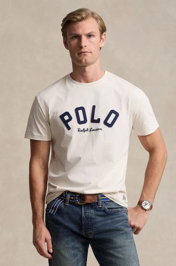 Bavlnené tričko Polo Ralph Lauren pánske, béžová farba, s nášivkou, 710952043