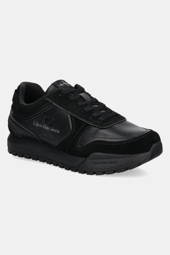 Kožené tenisky Calvin Klein Jeans TOOTHY RUNNER IRREGULAR LINES čierna farba