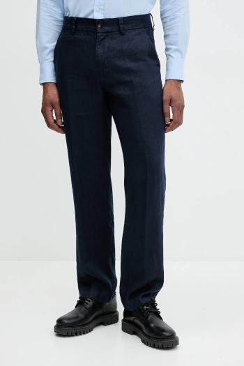 Ľanové nohavice Michael Kors pánske, tmavomodrá farba, rovné, CS5304BBEY