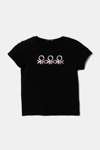 Detské bavlnené tričko United Colors of Benetton čierna farba, 3I1XC10MZ