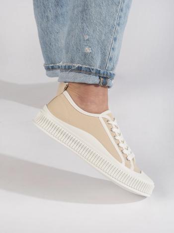 Trendy dámske tenisky béžové bez podpätku