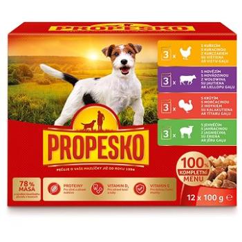 Propesko vrecko pes kura + hovädzie + morka + jahňa 12 × 100 g (8595606400078)