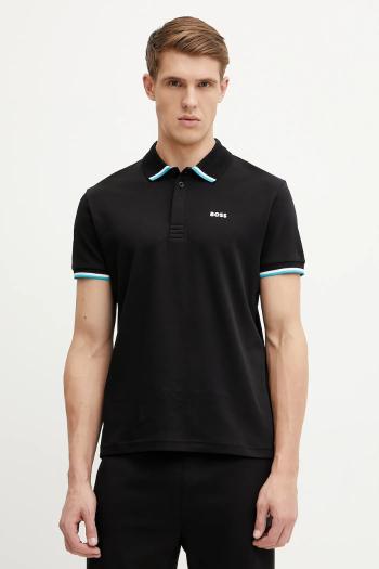 Bavlnené polo tričko BOSS Green pánske, čierna farba, s nášivkou, 50538185