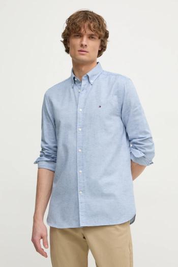 Košeľa s prímesou ľanu Tommy Hilfiger regular, s golierom button-down, MW0MW37574
