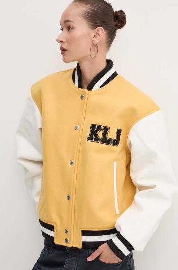 Vlnená bunda bomber Karl Lagerfeld Jeans žltá farba, prechodná, 245J1503