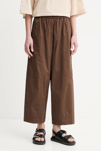 Bavlnené nohavice Weekend Max Mara dámske, hnedá farba, rovné, vysoký pás, 2515131092600