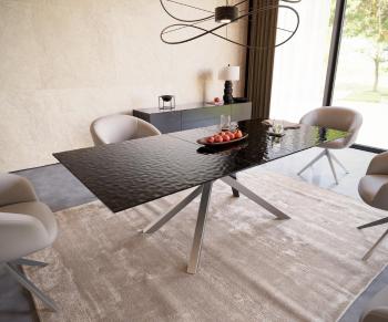 Jedálenský stôl Edge 180-220x100 reliéfne sklo dymovo čierne 3D dizajn