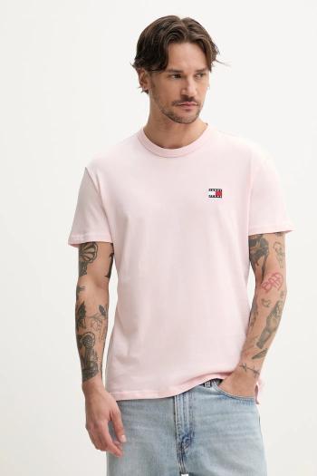 Bavlnené tričko Tommy Jeans pánske, ružová farba, jednofarebné, DM0DM20322