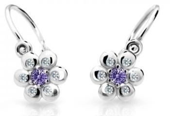 Cutie Jewellery Kytičkové detské náušnice z bieleho zlata C2247-10-X-2 fialová