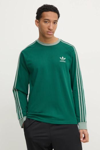 Tričko s dlhým rukávom adidas Originals 3-Stripes pánske, zelená farba, vzorované, JD0540