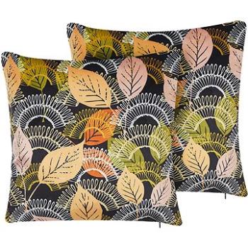 BELIANI, Sada 2 zamatových vankúšov so vzorom listov 45 x 45 cm viacfarebná LAGURUS, 308051 (beliani_308051)