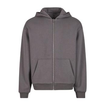 Build Your Brand Hebká pánska mikina na zips Fluffy - Magnet | XL