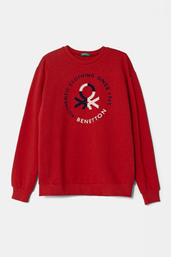 Detská bavlnená mikina United Colors of Benetton červená farba, s kapucňou, s potlačou, 3J68C10N2