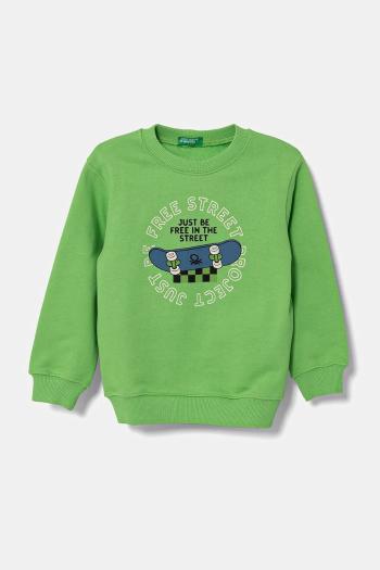 Detská bavlnená mikina United Colors of Benetton zelená farba, s potlačou, 3UNIG10II