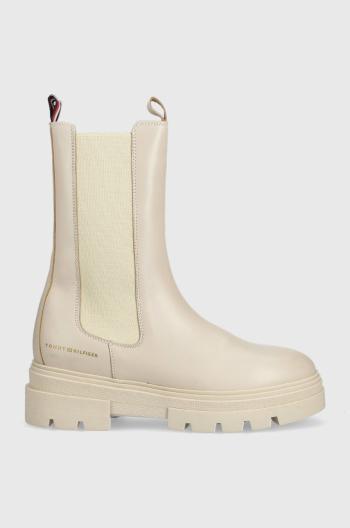 Kožené topánky chelsea Tommy Hilfiger Monochromatic Boot dámske, béžová farba, na platforme,