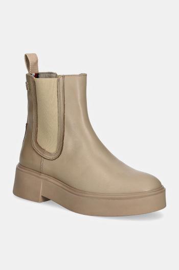 Kožené topánky chelsea Tommy Hilfiger MINIMAL LEATHER CHELSEA LOGOTAPE dámske, béžová farba, na plochom podpätku, FW0FW08095