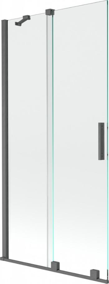 MEXEN/S - Velar Dvojkrídlová posuvná vaňová zástena 95 x 150, transparent, šedá kartáčovaná 896-095-000-01-66