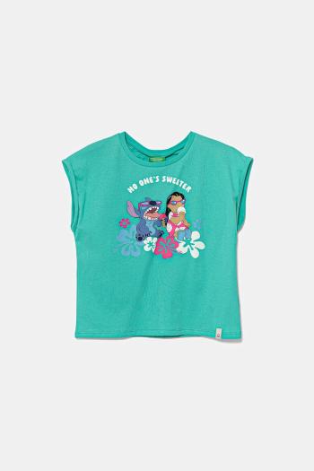 Detské bavlnené tričko United Colors of Benetton x Disney tyrkysová farba, 3JERC10P2