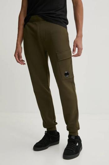 Bavlnené tepláky C.P. Company Diagonal Raised Fleece Cargo Sweatpants zelená farba, jednofarebné, 17CMSP017A005086W