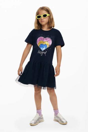 Dievčenské šaty Desigual tmavomodrá farba, mini, áčkový strih, 25SGVK14