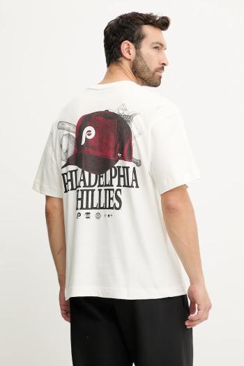 Bavlnené tričko 47 brand MLB Philadelphia Phillies pánske, béžová farba, s potlačou, BB019TMQMLK646078SS
