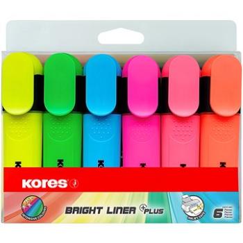 KORES BRIGHT LINER PLUS sada 6 farieb (žltá, zelená, ružová, oranžová, modrá, červená) (36160)