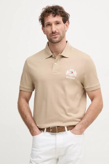 Bavlnené polo tričko Tommy Hilfiger béžová farba, s nášivkou, MW0MW37516