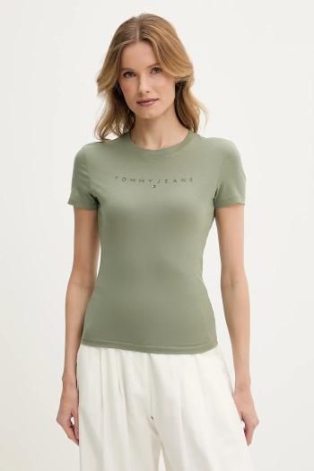 Bavlnené tričko Tommy Jeans dámske, zelená farba, DW0DW20315