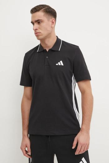 Bavlnené polo tričko adidas Essentials čierna farba, vzorované, JE6380