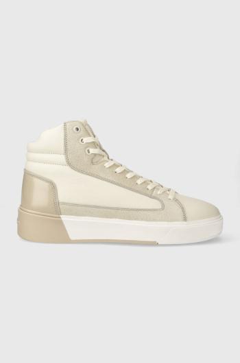 Kožené tenisky Calvin Klein HIGH TOP LACE UP INV STITCH šedá farba, HM0HM01164
